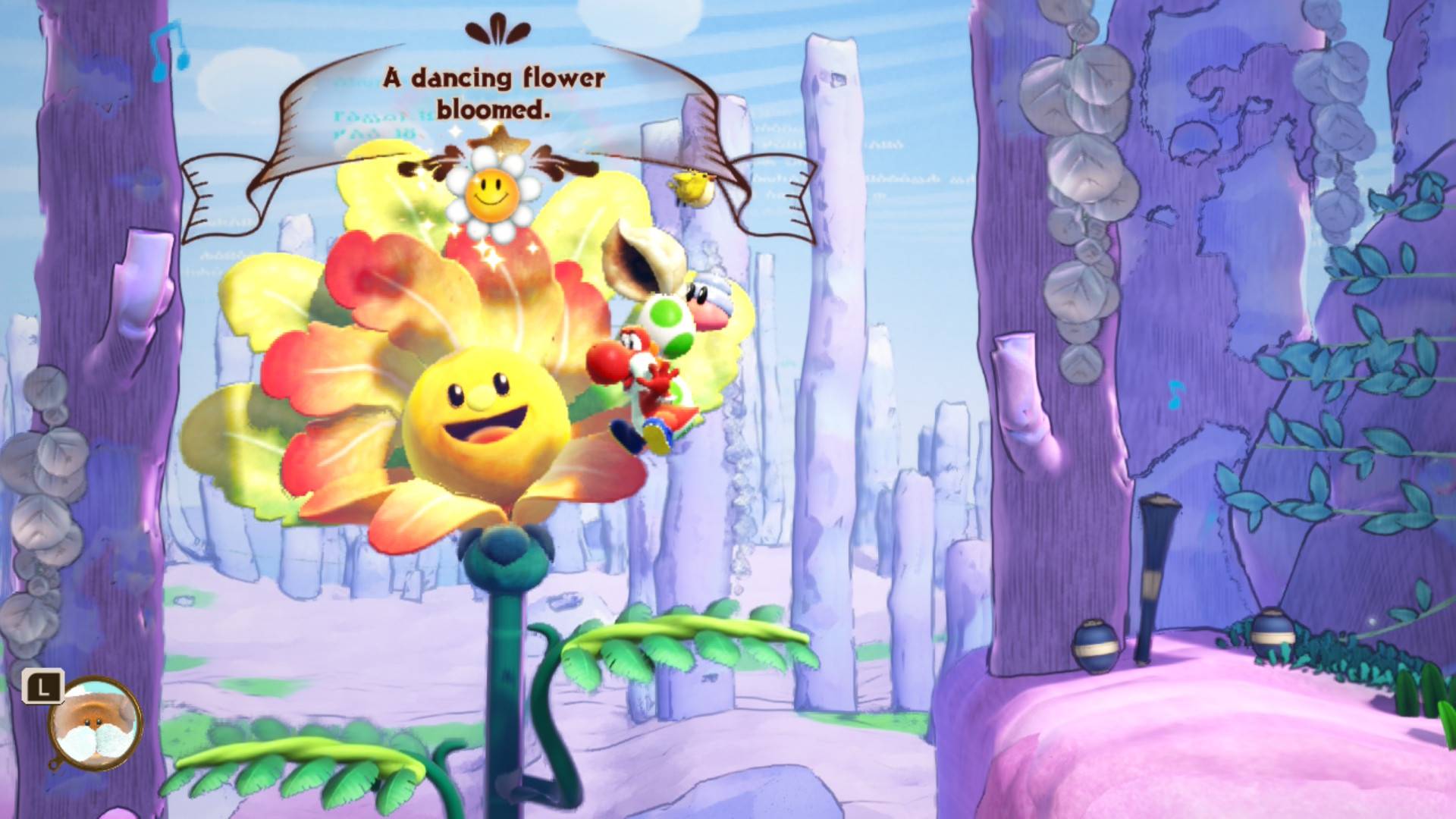 Yoshi finding a flower